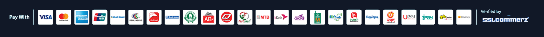 Pay securely with cards, mobile banking and SSLCommerz